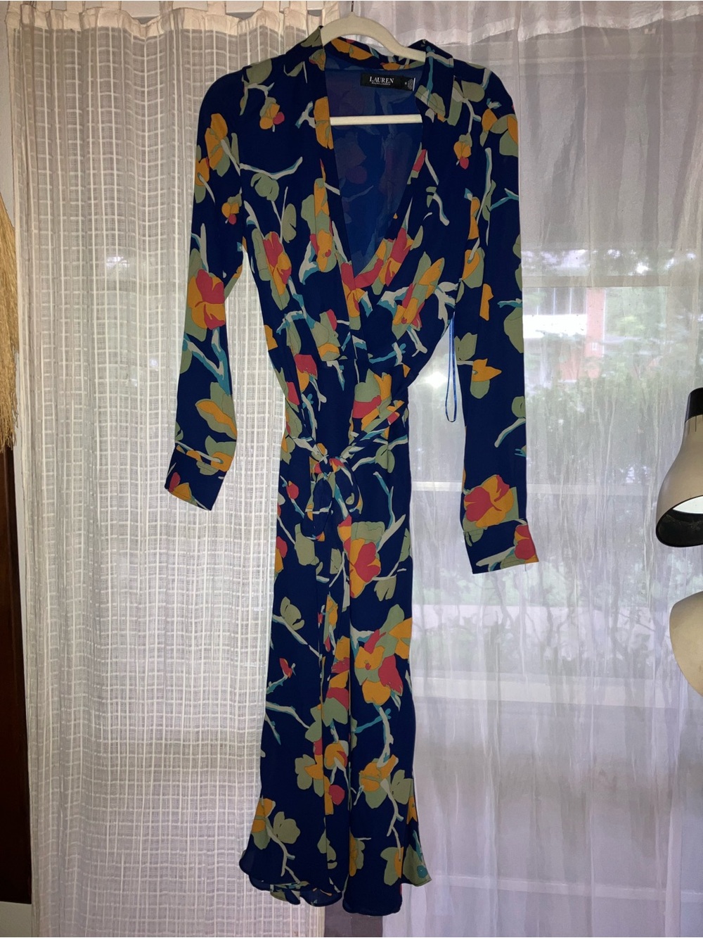 Lauren Ralph Lauren Navy Floral Tie-Waist Wrap Midi Dress